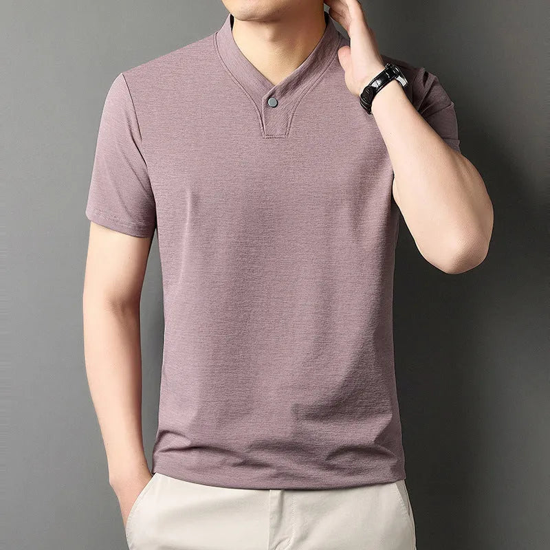 Men's short sleeve T-shirt with zipper detail in chemical fibre blend fabric for summer casual wear