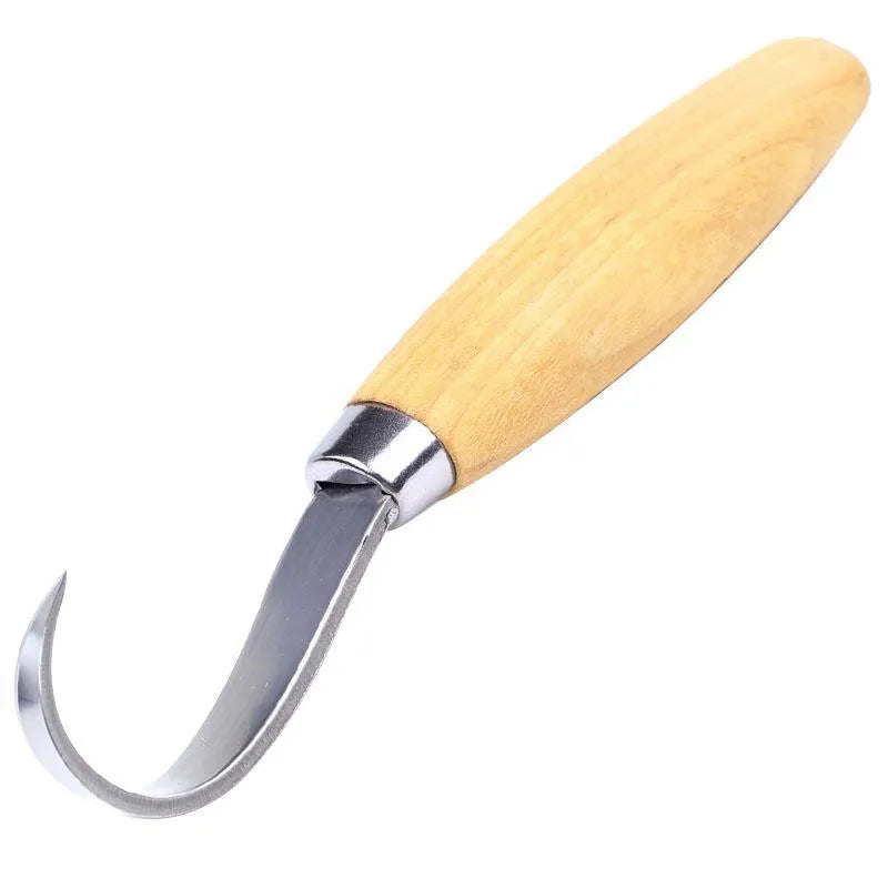 FastCraft spoon carving tool with stainless steel blade and wood handle for curve carving