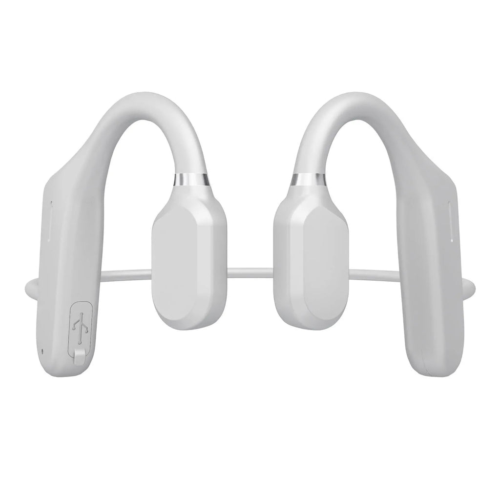 Bone conduction wireless Bluetooth headset in black hanging ear style with open ear design