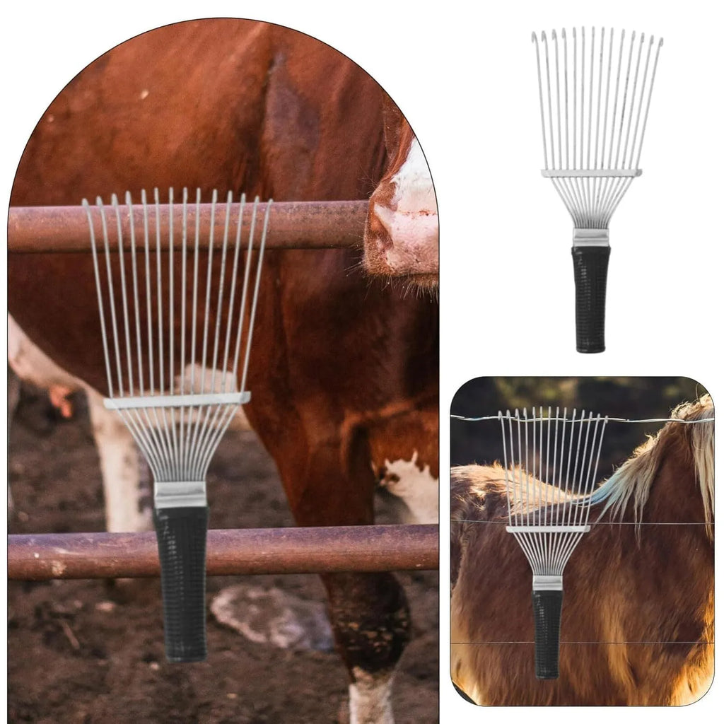 33cm long curved metal dematting brush rake for grooming dogs, horses, and cattle
