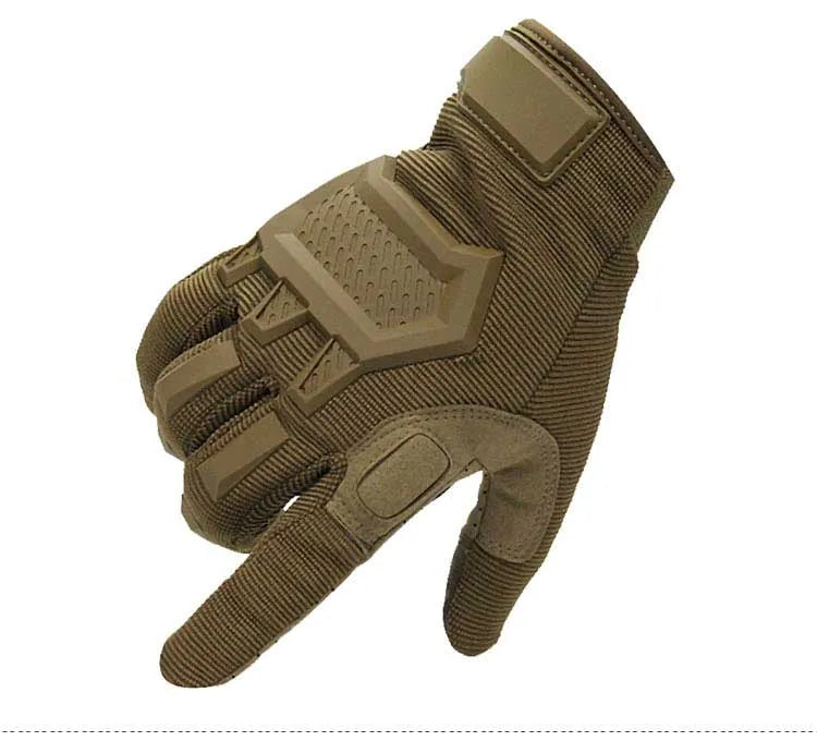 Touch screen tactical gloves for men in black with rubber knuckle and reinforced palm, full finger design