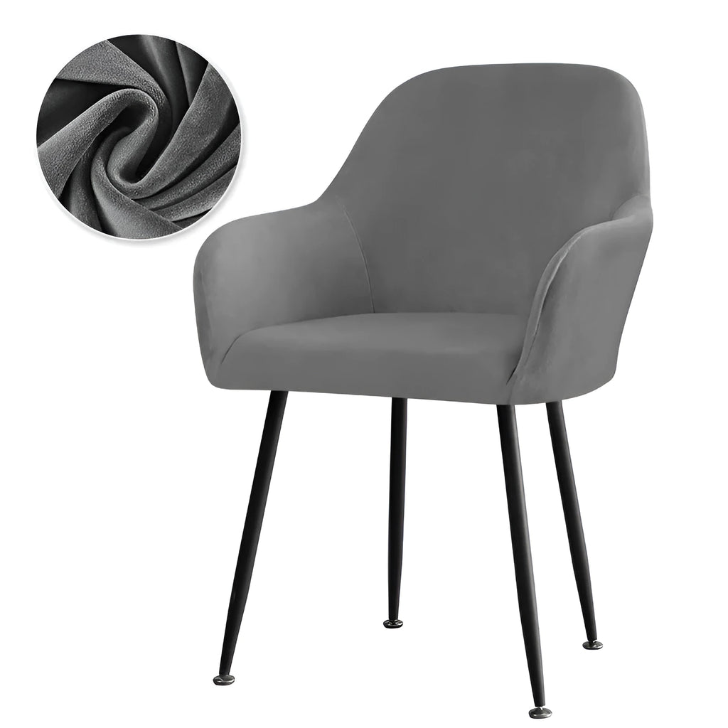 Silver Fox velvet plush stretch chair cover for high armrest dining chairs in beige colour