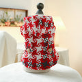 Red plaid polyester dog trench coat with measured sizing for autumn and winter warmth