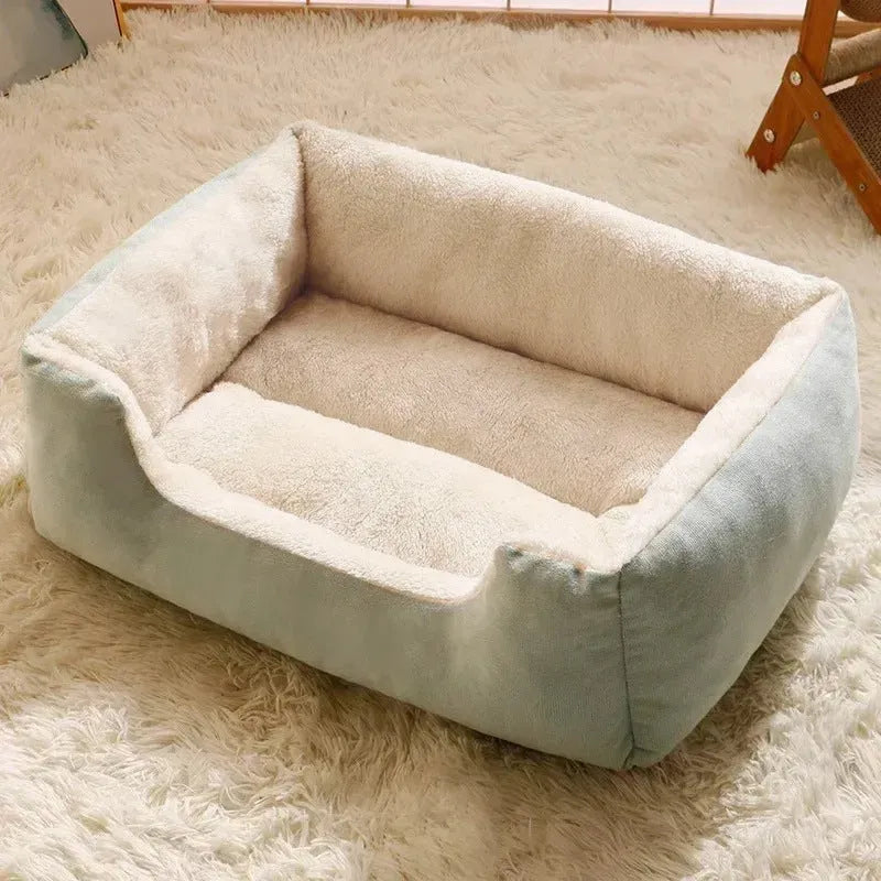 Short plush pet bed cushion for cats and small dogs in grey colour