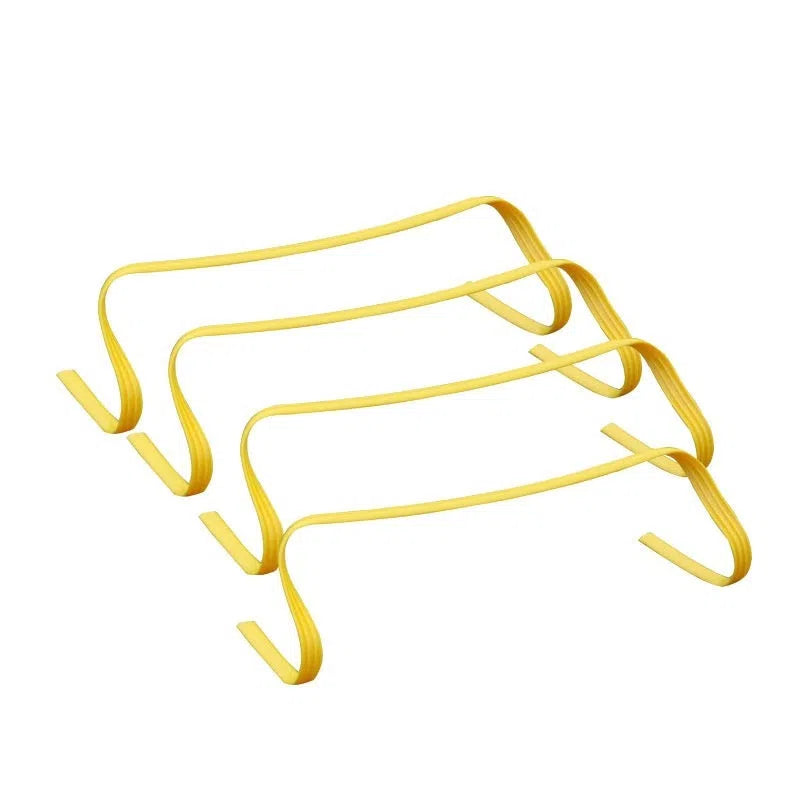 Yellow U-shaped PE children's sports training hurdle by MAI CCA, available in 15cm, 23cm and 30cm sizes