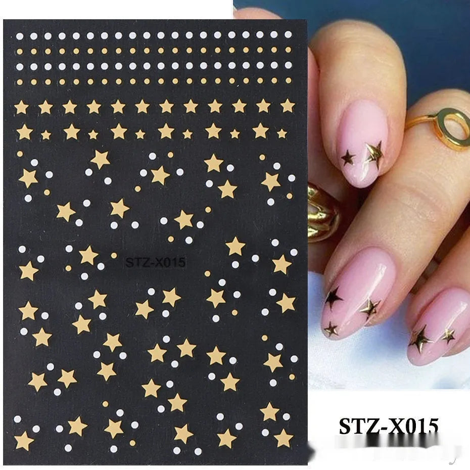 Black and silver striped cartoon pattern nail stickers with plastic application tool