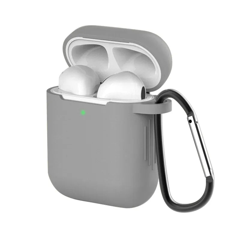Apple AirPods silicone protective case in multiple colours showing clamshell design