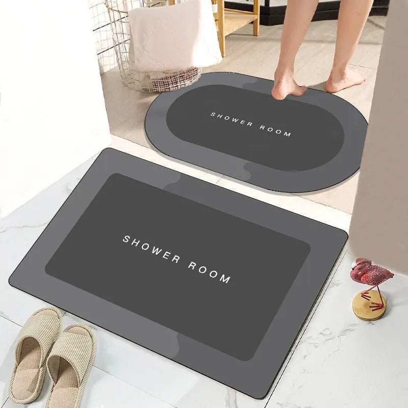 Modern simple check pattern bathroom floor mat with crystal velvet surface and non-slip woven base