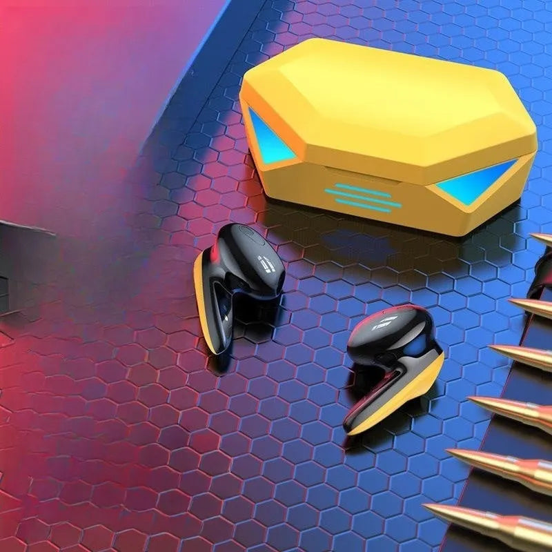G20 Bluetooth Gaming TWS Headset in Black, White, or Yellow colours with charging case.