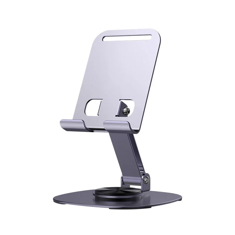 Desktop folding aluminium alloy phone stand in Gun Gray with upright smartphone