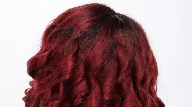 European Beauty wig headgear wine red 12inch full mechanism oblique bangs front view