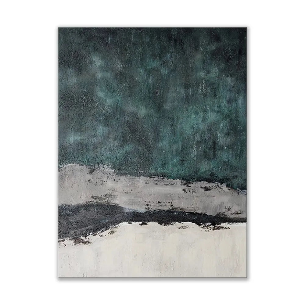 Large abstract handmade painting retro green texture on canvas, hand-painted, vertical orientation, no frame