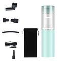 Mini wired car vacuum cleaner with metal pressurised fan in black colour on storage bag