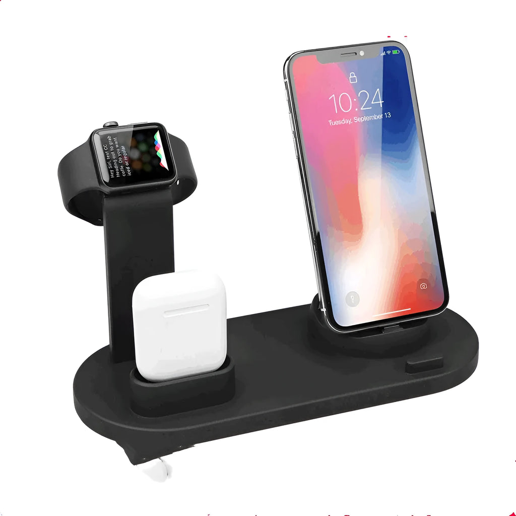 Black USB charging stand for headphones with three ports on stable base