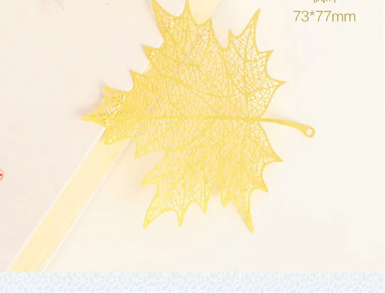 Rose gold electroplated brass bookmark with hollow plating maple leaf design
