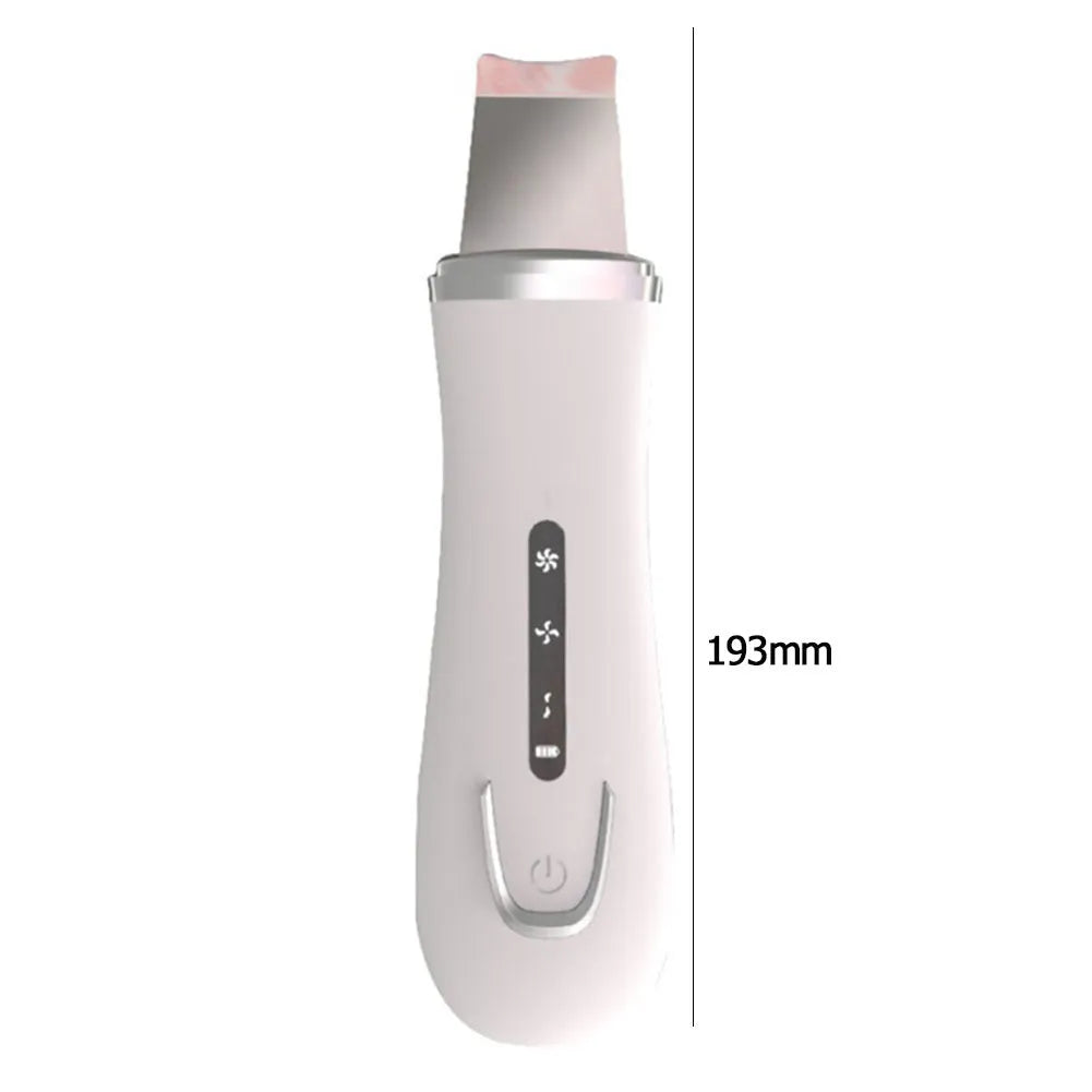 White ultrasonic ion cleaning machine with stainless steel head and compact body for pore cleaning and blackhead removal