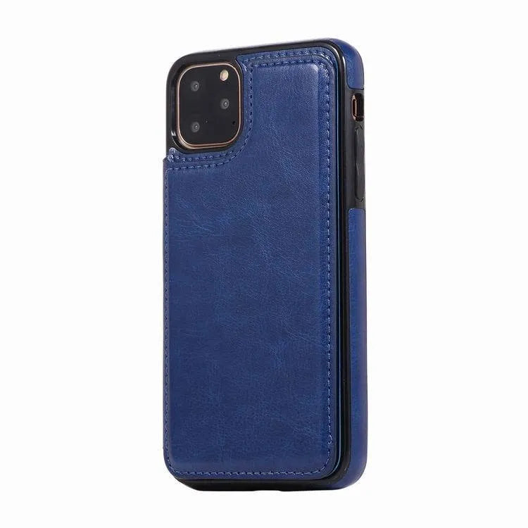 Crazy horse pattern leather double buckle bracket holster phone case for iPhone 13 in multiple colours