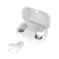 Black, pink, and white TWS Bluetooth wireless earbuds showing left and right earpieces.