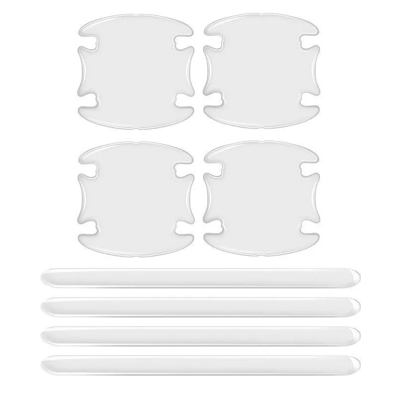 Transparent 3D car door handle protection stickers applied to vehicle door handles