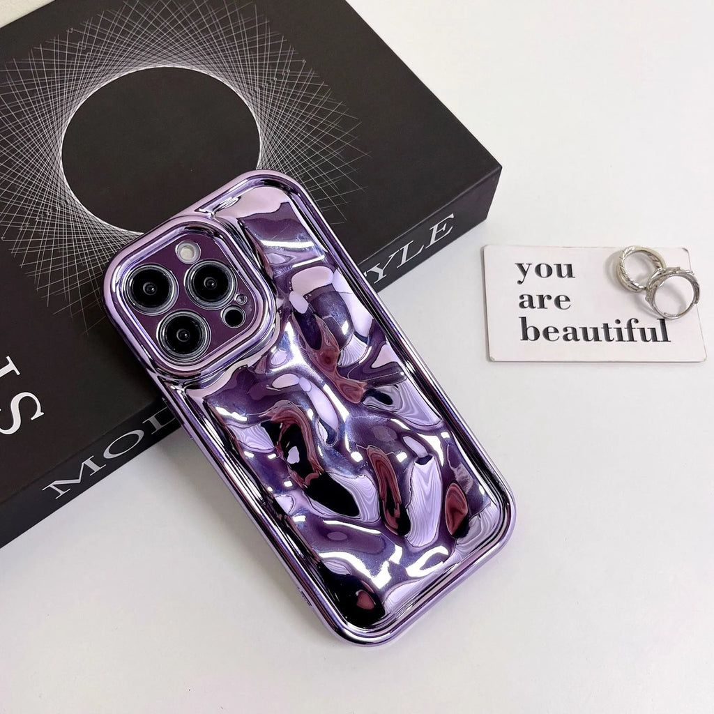 All-inclusive electroplated meteorite pattern TPU phone case for iPhone, shown in black, silver, blue, purple, and rose gold.