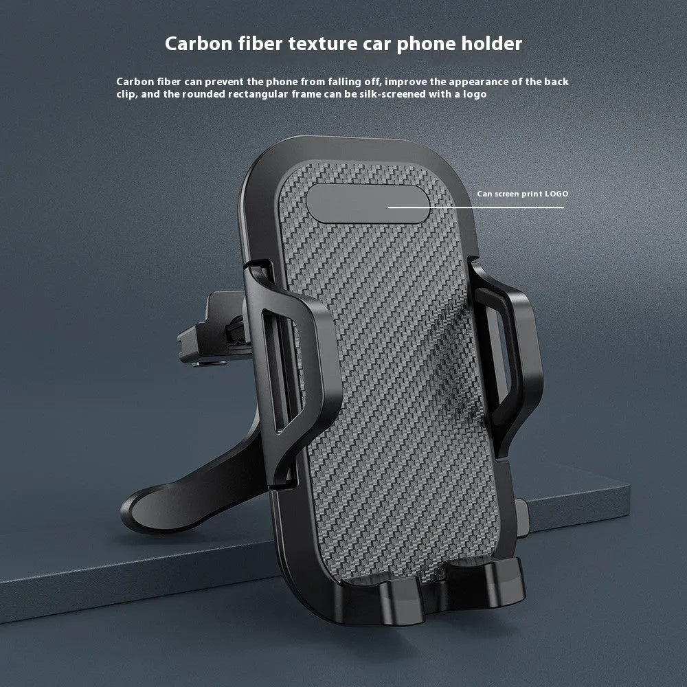 Black carbon fibre car vent mobile phone bracket mounted on vehicle air vent