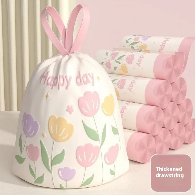 Pink drawstring garbage bag with argy wormwood scent for mosquito repellent, size 44cm by 48cm.