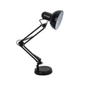 Adjustable long swing arm clip desk lamp in black with iron finish and E27 socket