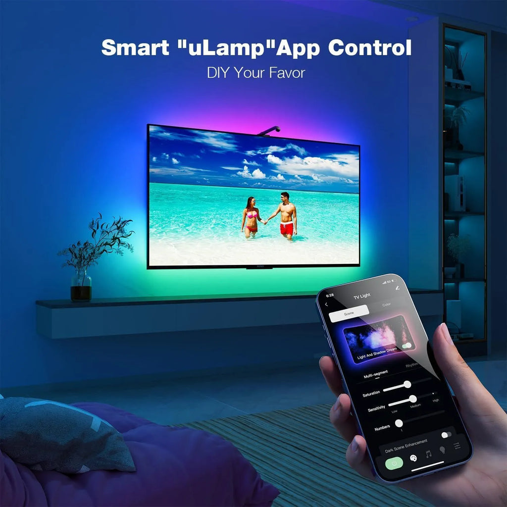 5 metre RGB LED light strip with camera for screen synchronisation and remote control