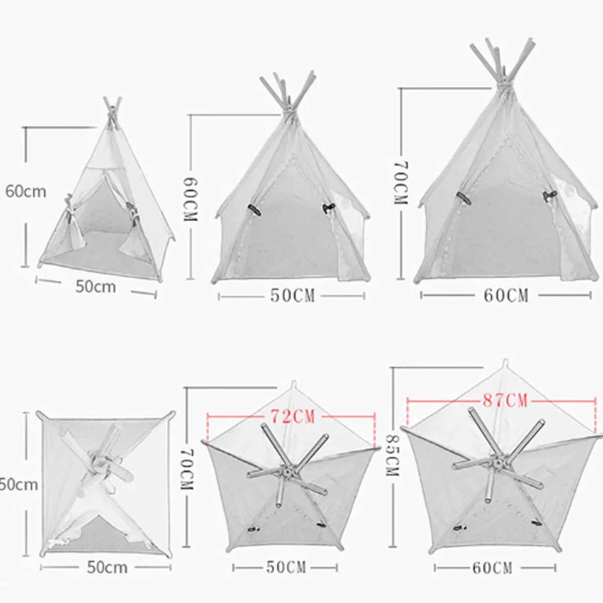 Striped flax linen pet teepee tent with cushion for small dogs or cats.