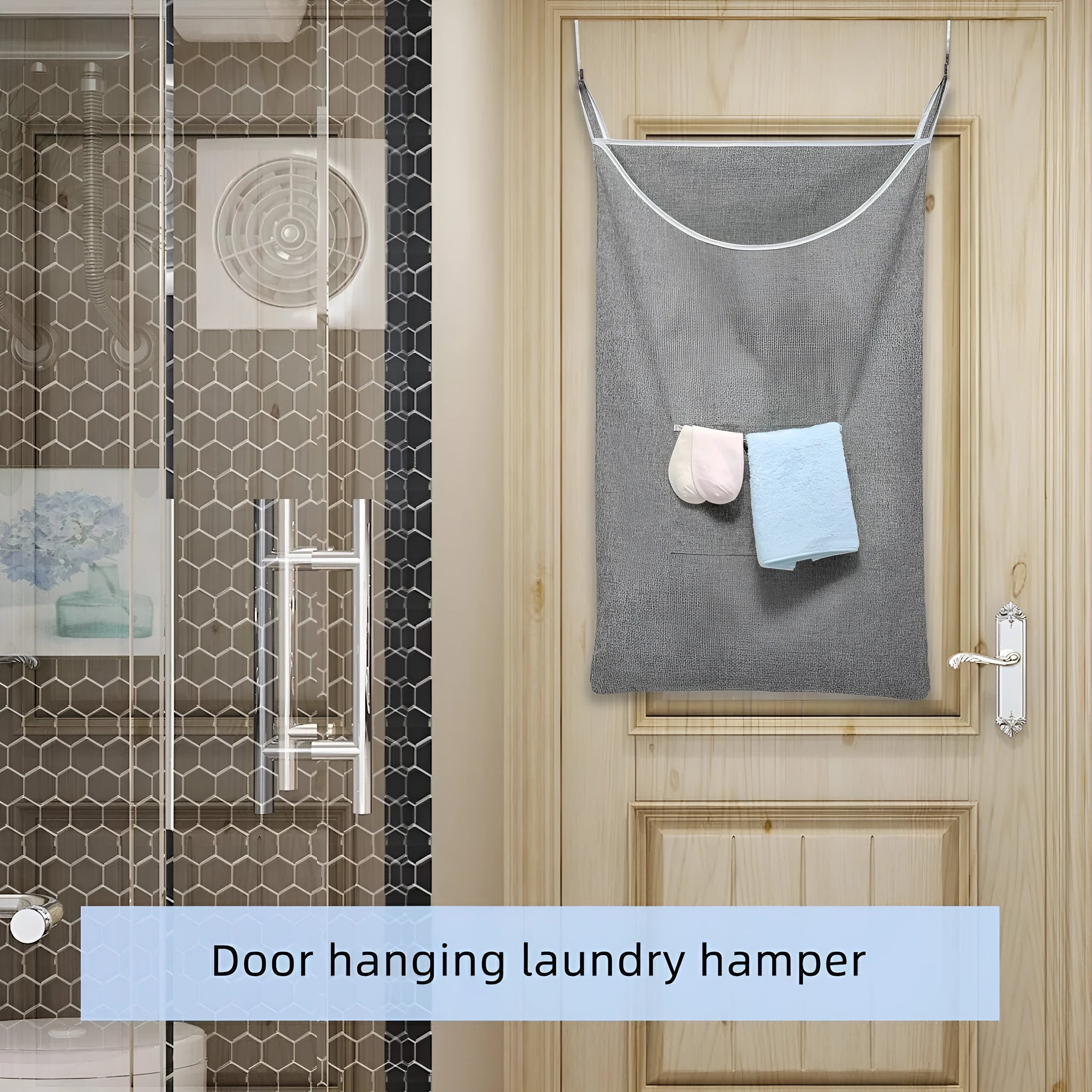 Large hanging laundry bag polyester black or gray behind door storage for dirty clothes with hook