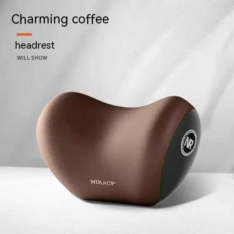 Black memory foam car headrest pillow and matching lumbar support pillow with a milk silk cover.