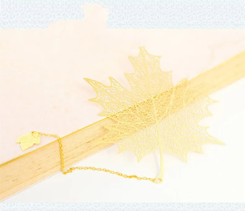 Rose gold electroplated brass bookmark with hollow plating maple leaf design