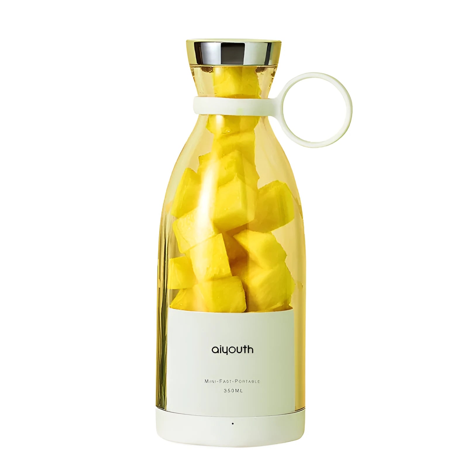 Handheld mini juicer in pink colour with USB charging port and automatic cleaning function