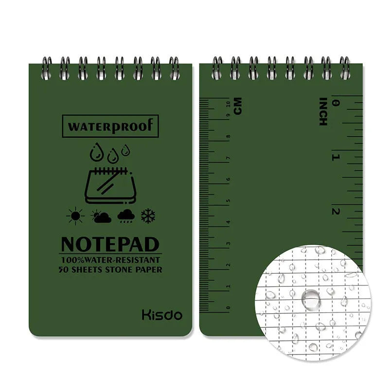 Waterproof spiral notebook with stone paper pages in camouflage colour options