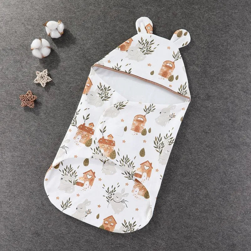 Cotton sleeping bag for newborn babies, pure cotton hold quilt in Green Elephant style, size 3M