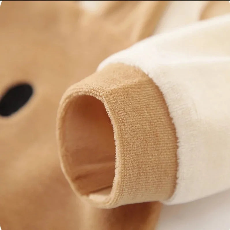 Christmas deer print baby one-piece plush thick outfit with hood, sizes 52-90cm, cotton blend 76%