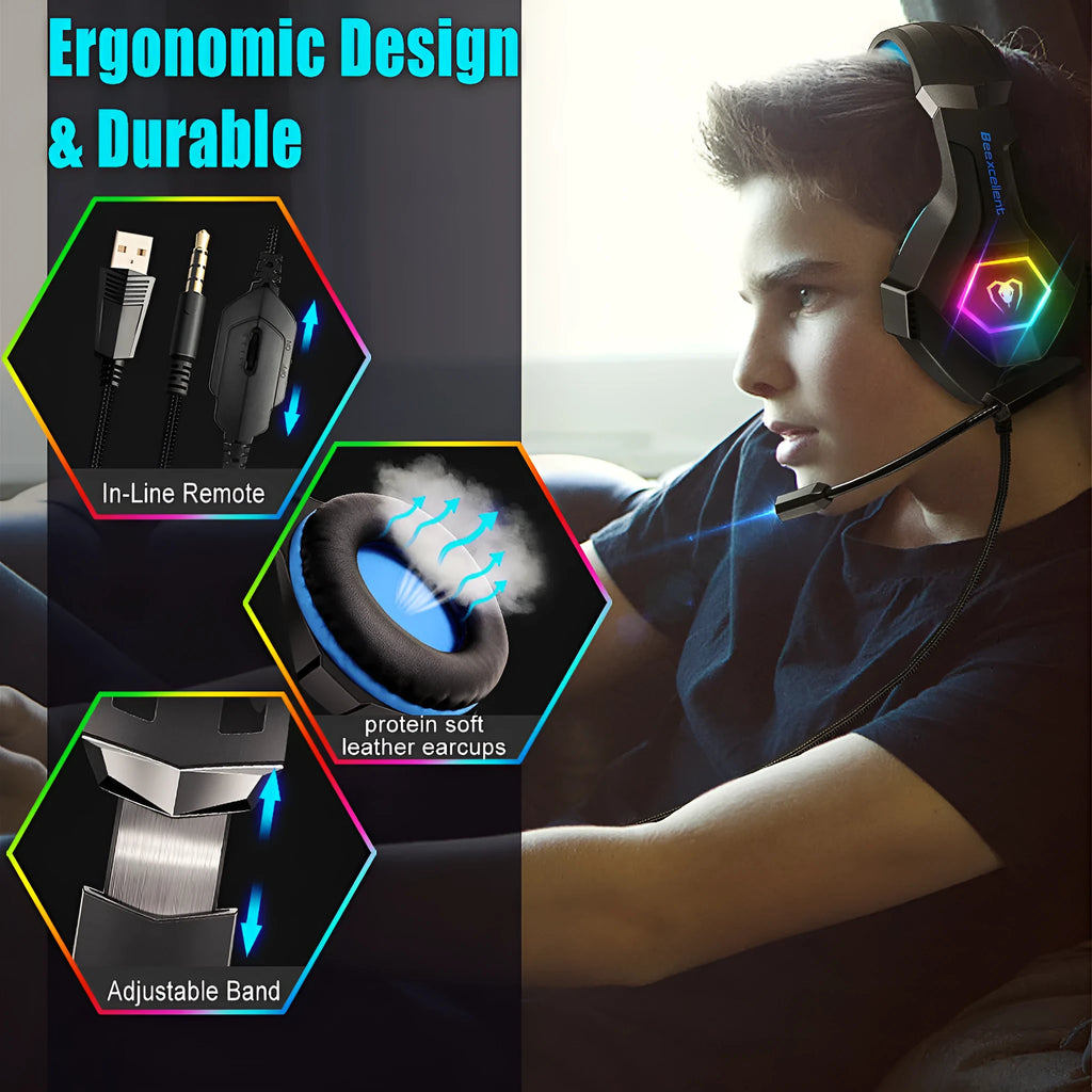 Thunder Wear Luminous gaming headset with microphone showing black with coloured accents and visible 50mm driver size