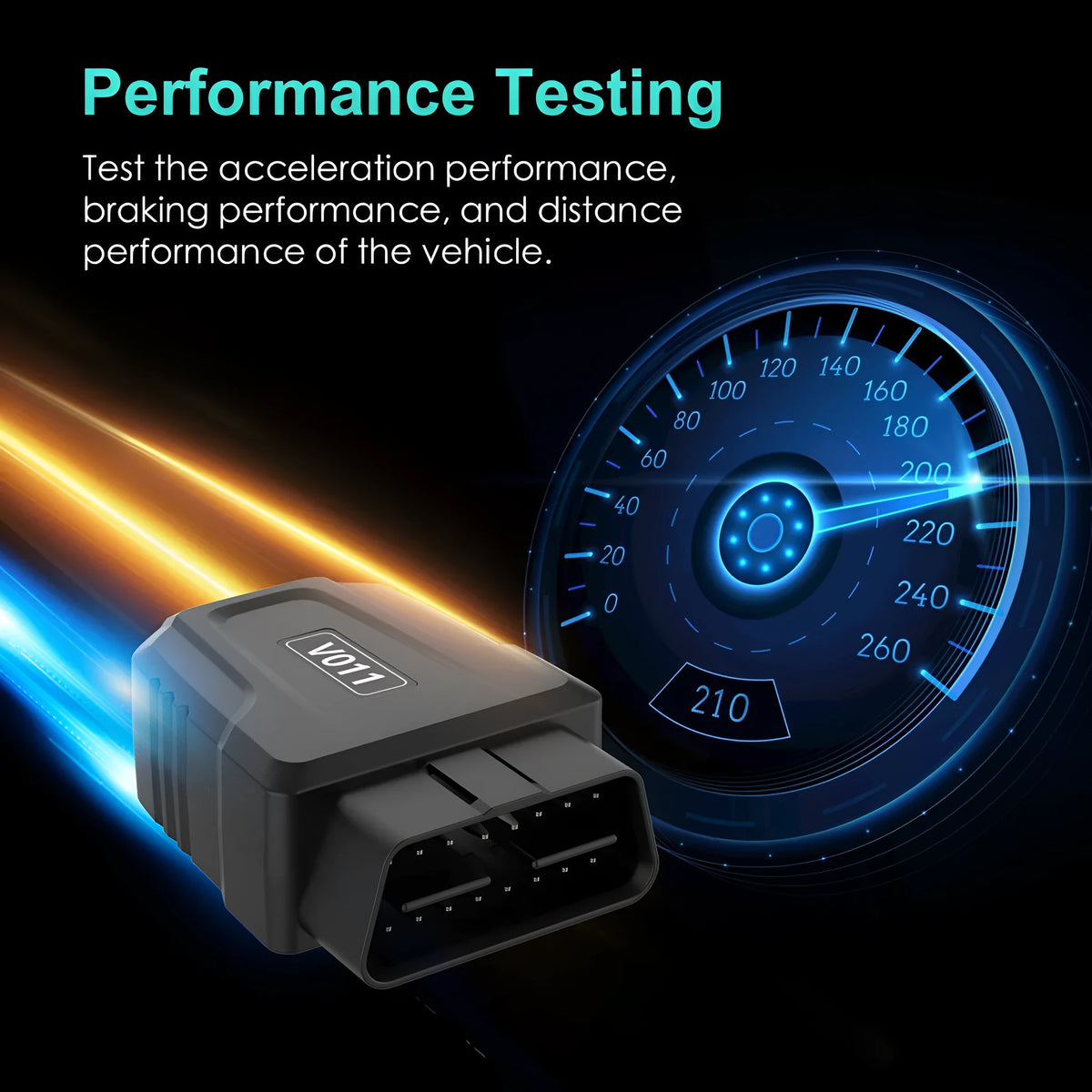 ELM327 V011 Bluetooth OBD2 diagnostic adapter with 9-16V range and -20 to 80°C operating temperature.