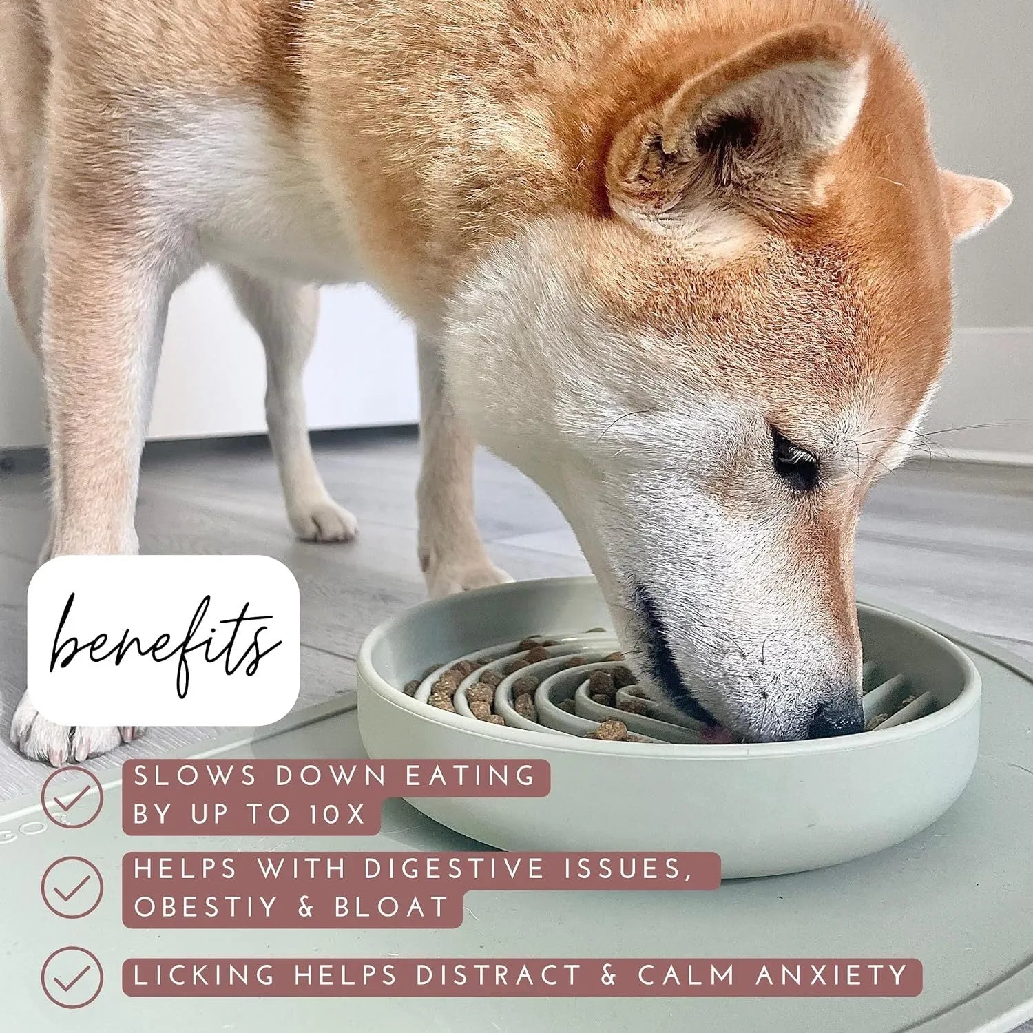Silicone dog slow feeder bowl with ridges and nooks, shown in beige colour