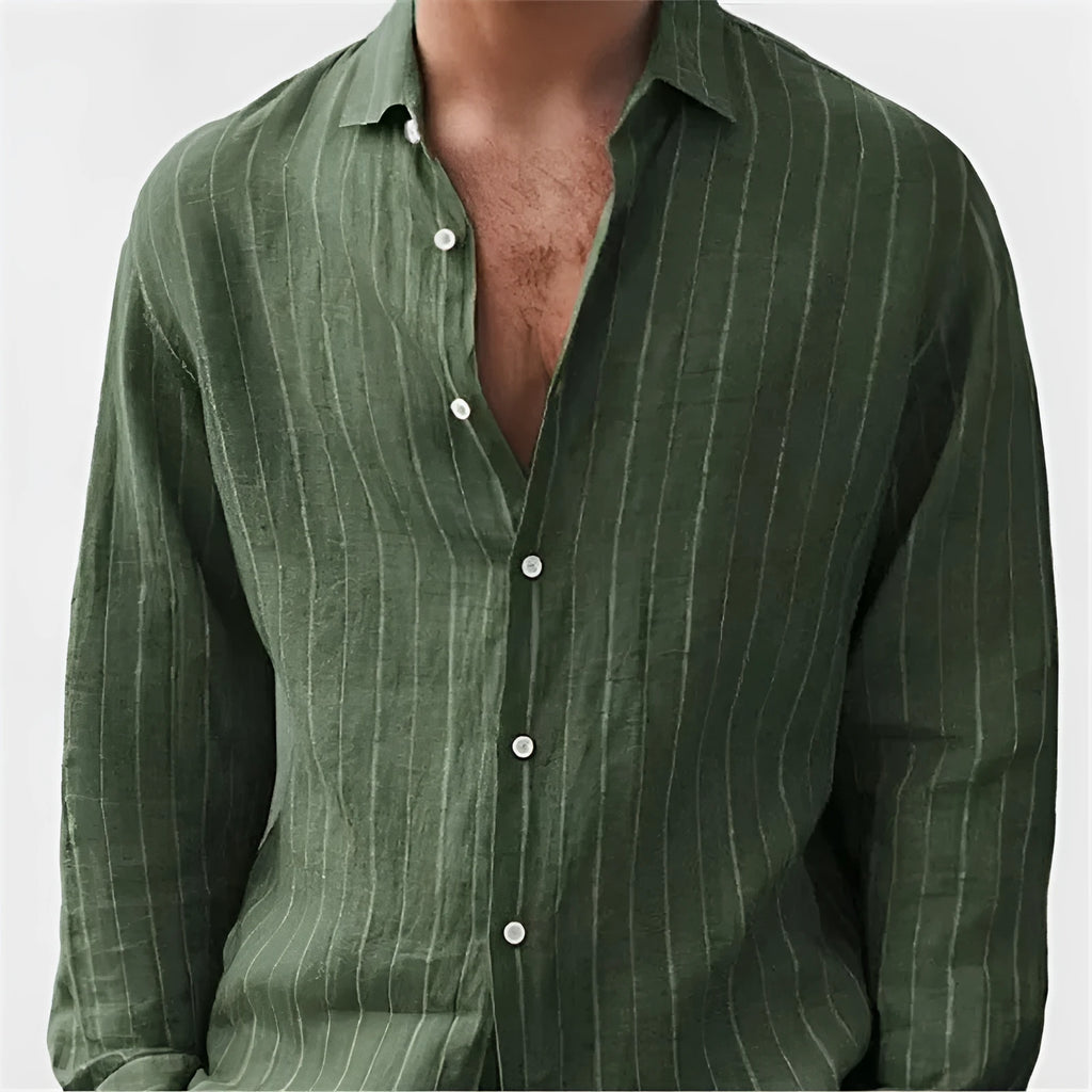 Men's long sleeve striped polyester shirt in loose fit cardigan style available in multiple colours and sizes XS to 5XL