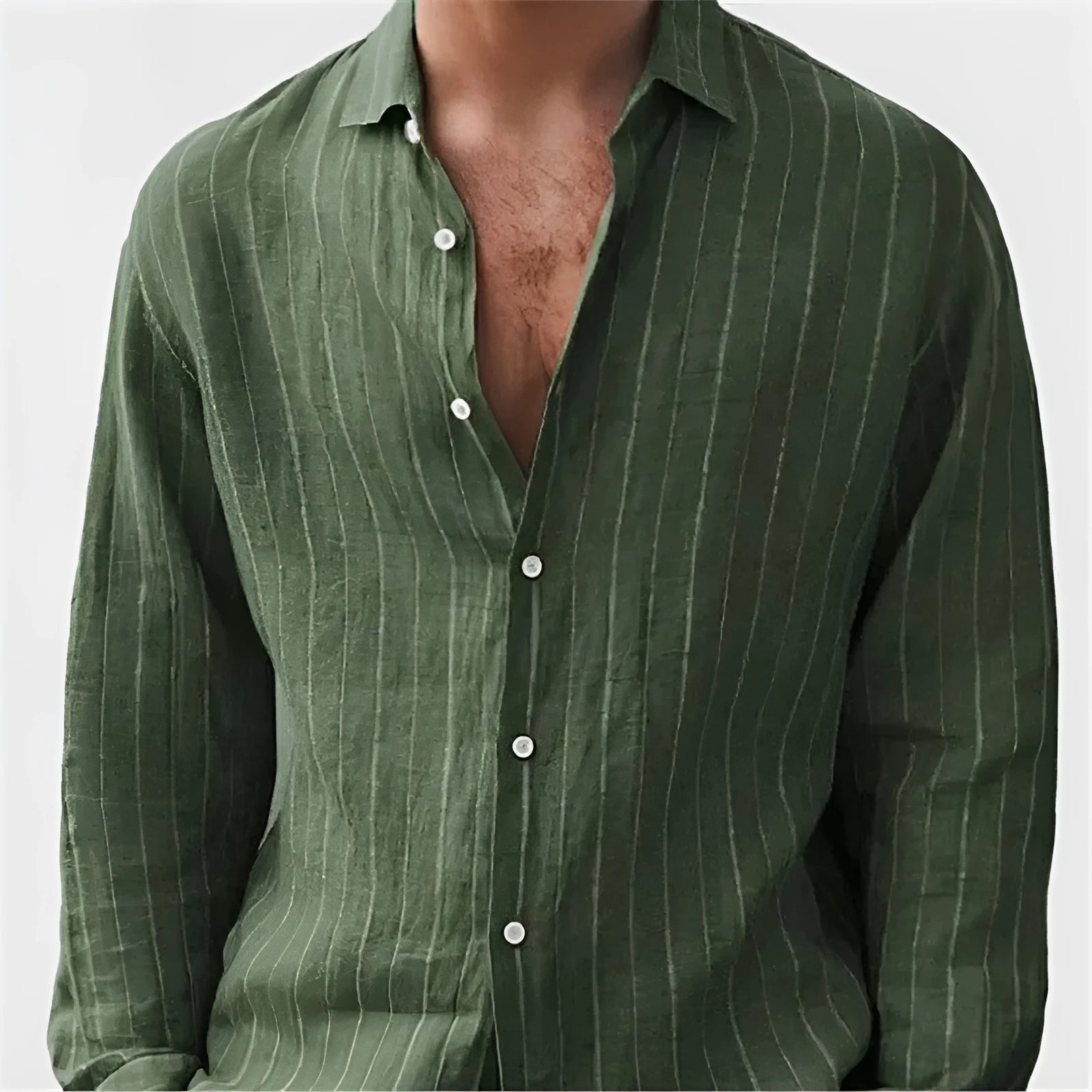 Men's long sleeve striped polyester shirt in loose fit cardigan style available in multiple colours and sizes XS to 5XL