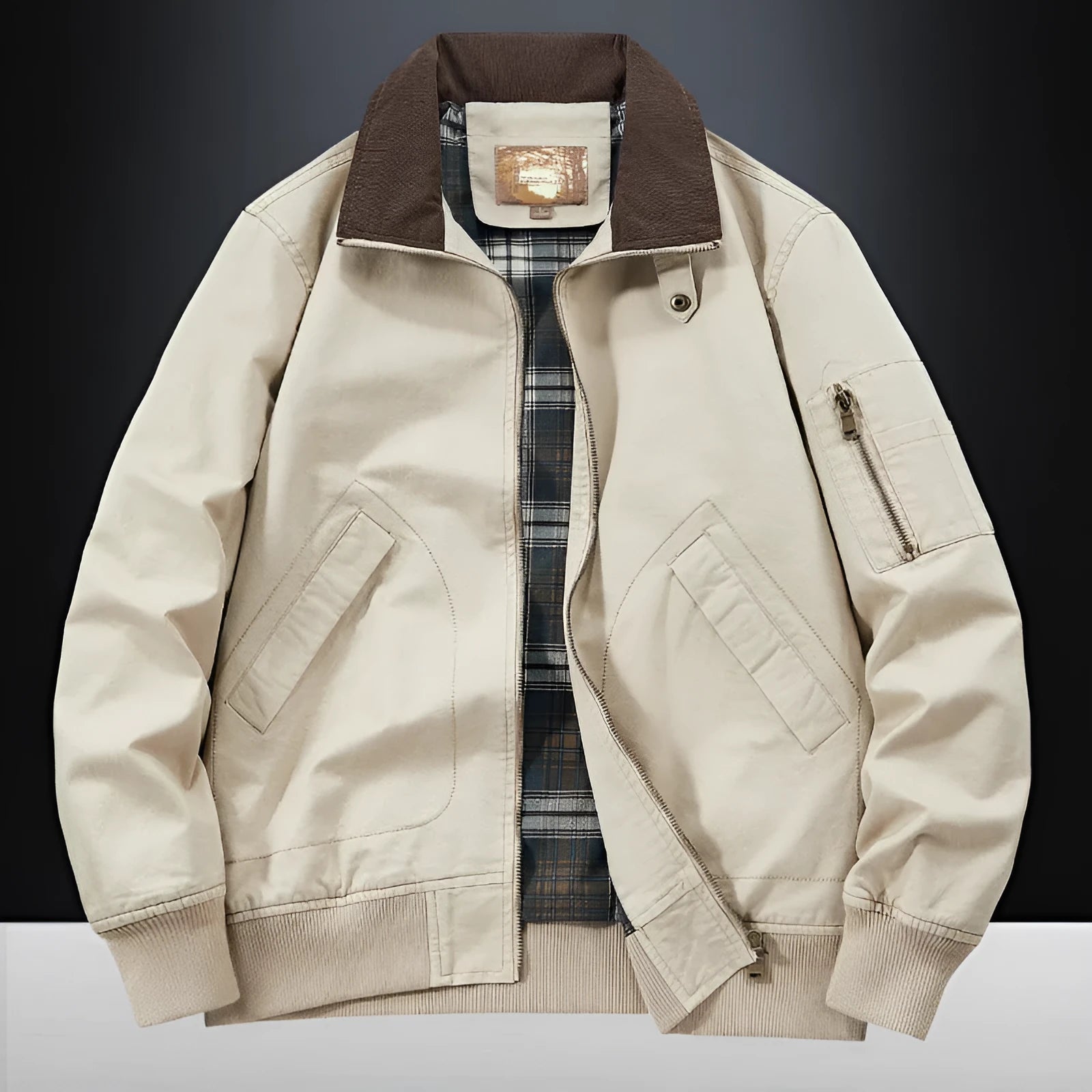 Men's plus size washed cotton loose-fit flight jacket in army green