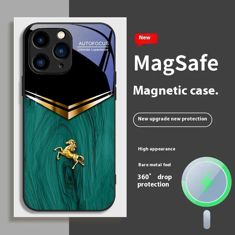 Metal phone case with magnetic glass back for Apple iPhone 12 Pro in Black colour