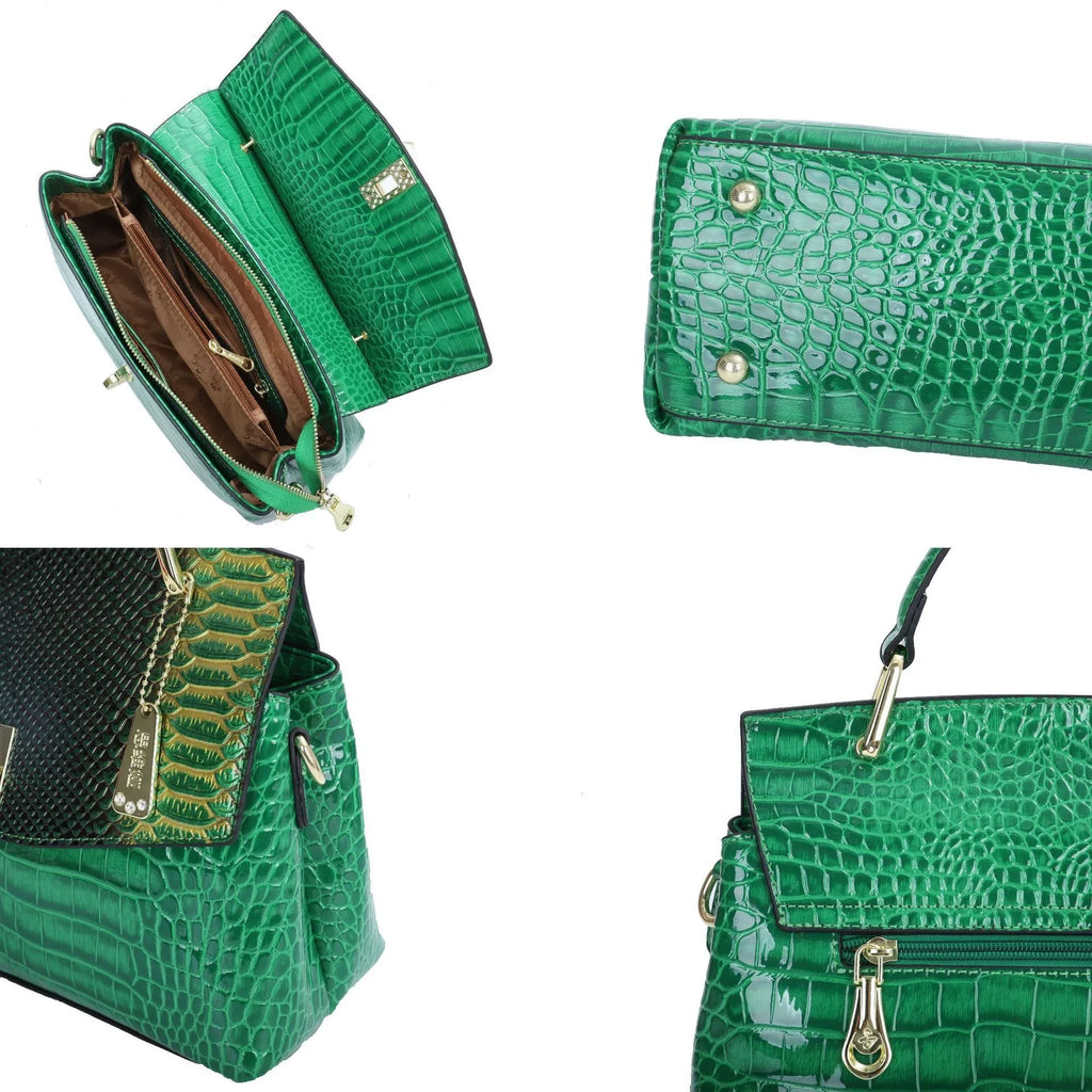 Women's snake pattern crossbody bag with crocodile design in horizontal square shape