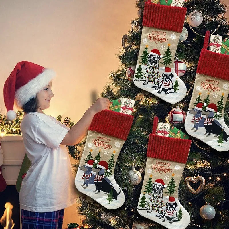 Christmas tree pendant ornament with cat and dog fireplace design measuring 46x28cm