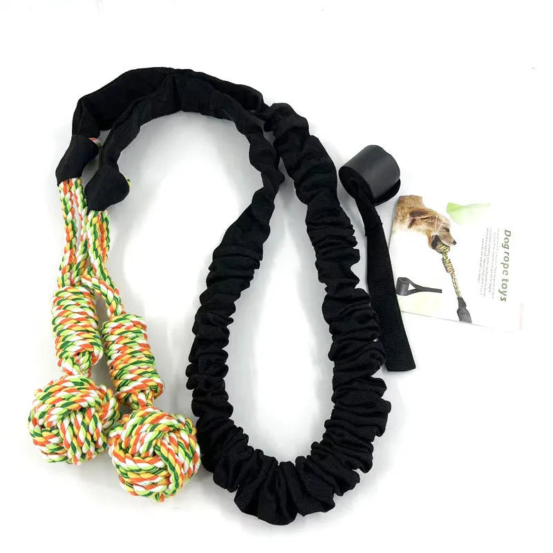 Woven cotton dog tug-of-war rope toy shown in grey, suitable for interactive play.
