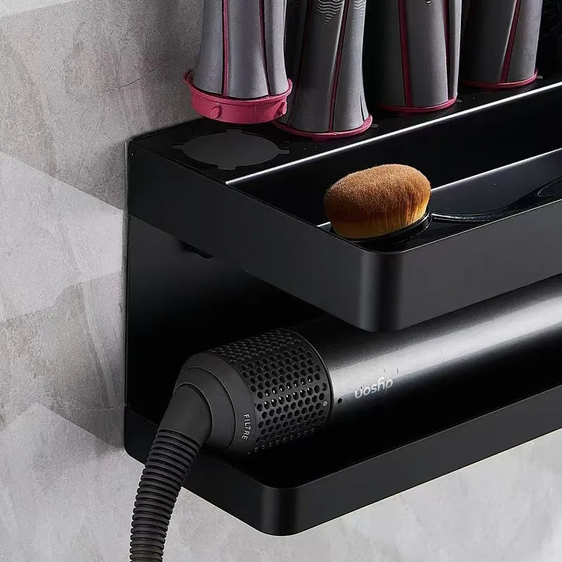 Double-layer punch-free aluminium storage rack for Marcel wavers and hair curlers in white.