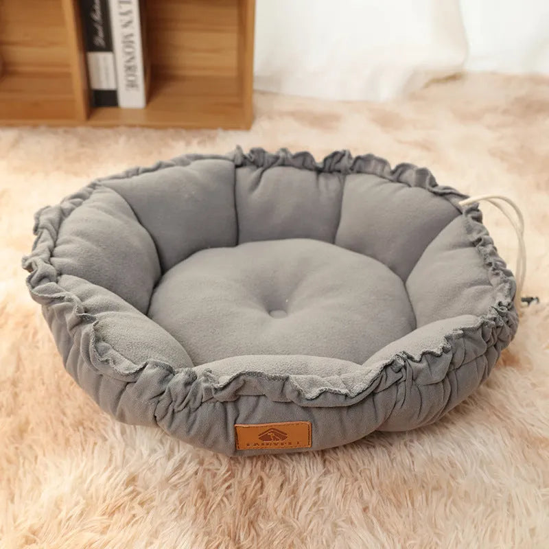 Grey reversible cat bed showing both donut and open nest configurations