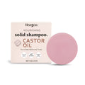 Pink solid shampoo bar with castor seed oil and shea butter, 6.1x6.1x2.9cm, on white background