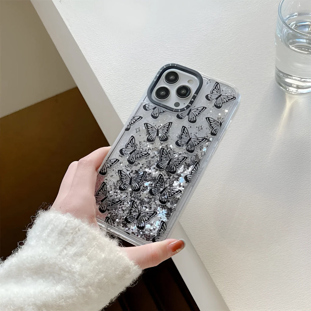 Black butterfly creative PC phone case for iPhone 11-14 series with transparent background